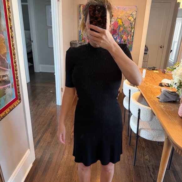 MAJE Rain Cutout Women's Ribbed Knit Dress 36 SMALL Back Short Sleeve Mini - Picture 2 of 4